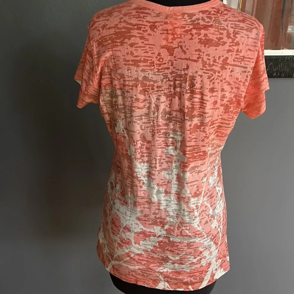 The North Face pink w/ white foliage print burnout V neck short sleeve tee shirt - Picture 5 of 6